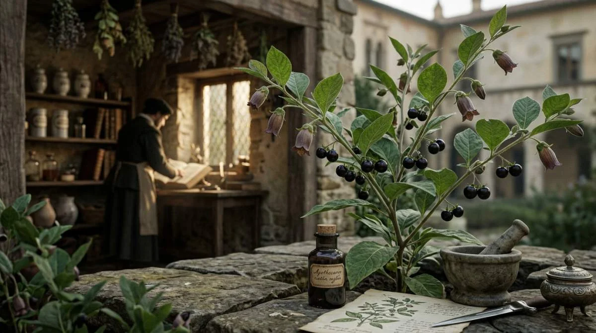 Giftige belladonna met zwarte bessen