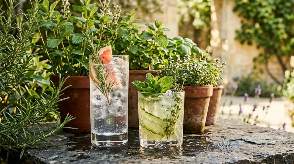 Gin-tonic en mocktail met verse kruiden