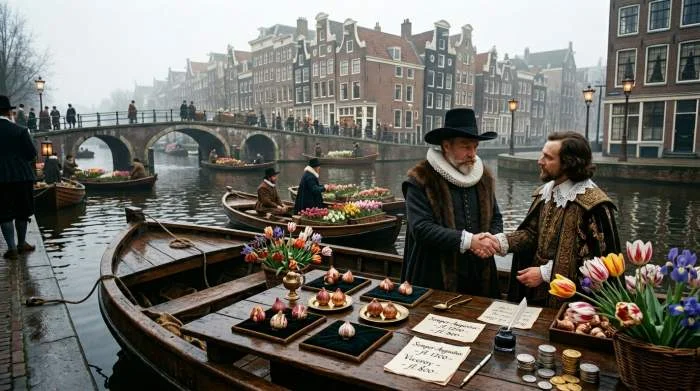 Tulpenhandel op Amsterdamse gracht