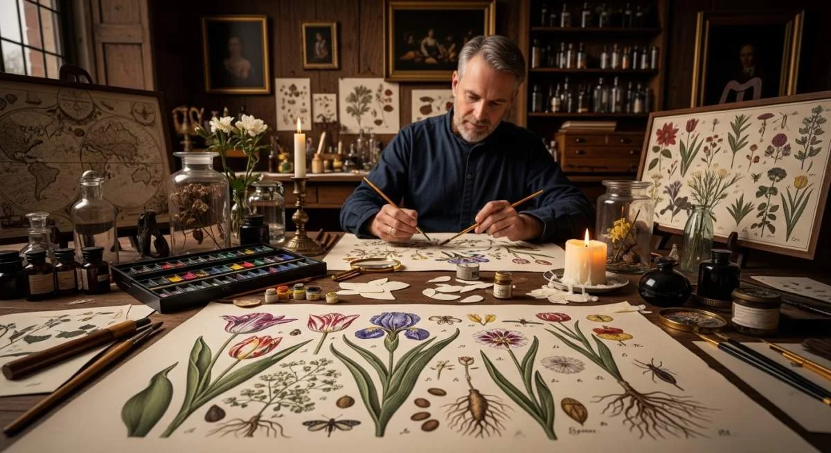 Botanische illustrator tekent planten nauwkeurig tijdens de Nederlandse Gouden Eeuw