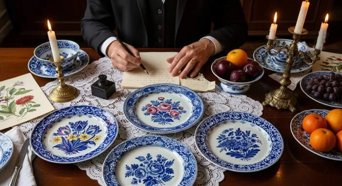 Delftse borden met bloemen die de lente, zomer en herfst van het leven verbeelden