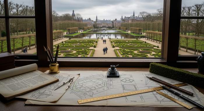 Descartes bestudeert tuinontwerpen