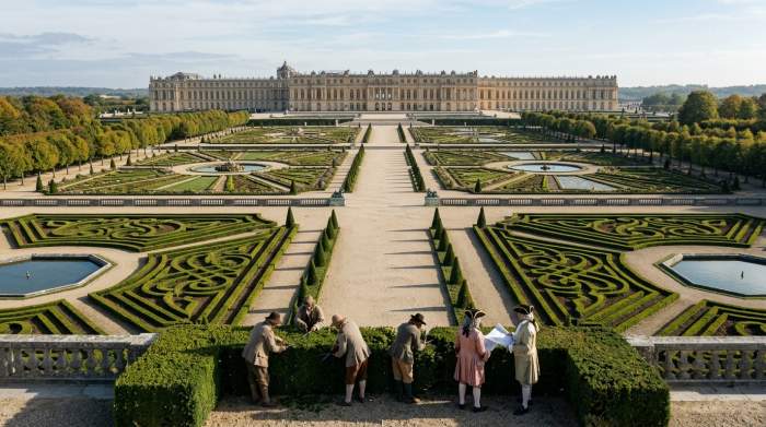 Geometrische Franse tuin met hagen en waterpartijen in Versailles