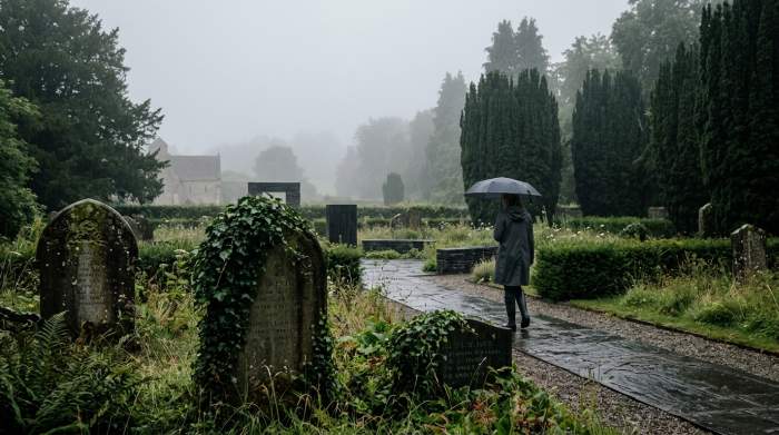 Klimop rond oude grafstenen