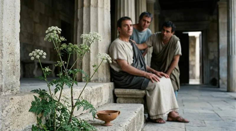 Giftige hemlockplant die Socrates in 399 v.Chr. fataal werd door progressieve verlamming