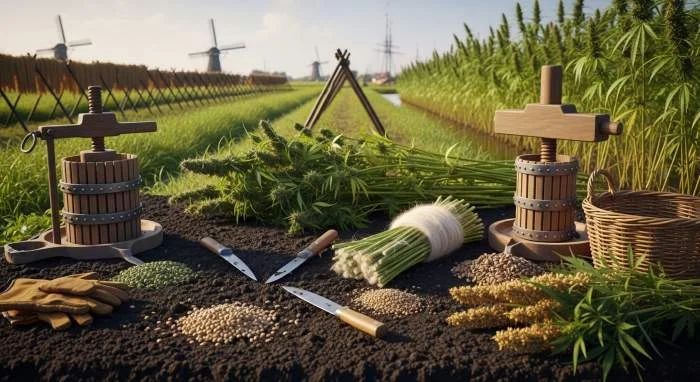 Boeren oogsten hennepvezels voor touwen van VOC-schepen
