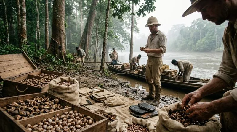 Henry Wickham verzamelt in 1876 rubberzaden van de Braziliaanse rubberboom in de Amazone