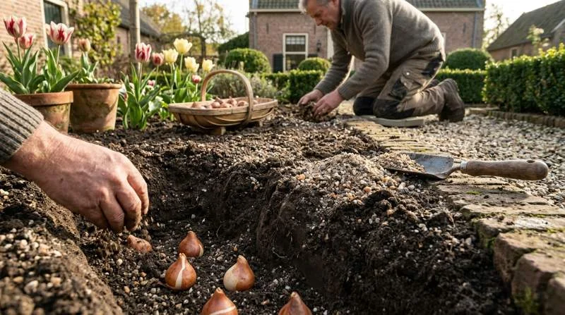 Historische tulpenbollen planten in doorlatende grond