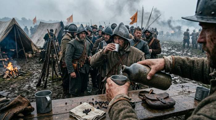 Soldaten drinken jenever voor strijd