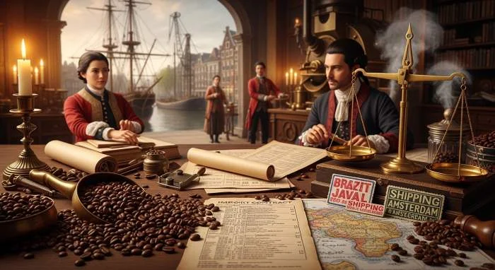 Amsterdamse koffiebeurs bepaalt prijzen en toont koffie als symbool van macht