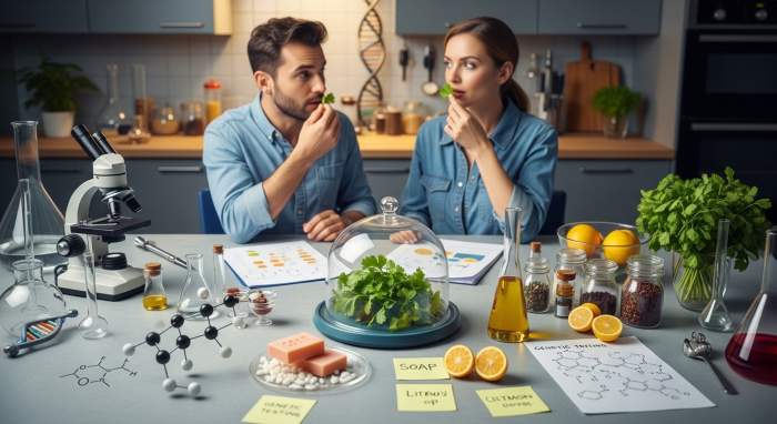 Koriander onder laboratoriumglas