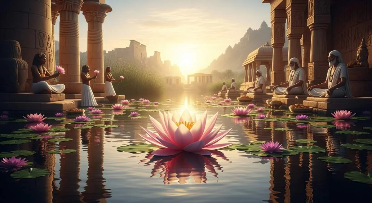Heilige lotus symboliseert wedergeboorte, zuiverheid en spiritualiteit in Egypte en India