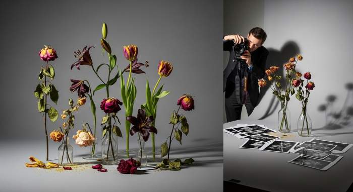Verwelkte bloemen in fotostudio