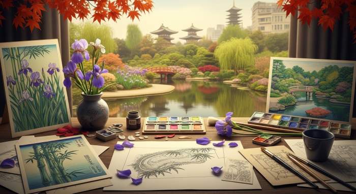 Monet integreert Japanse rust en asymmetrie in zijn Franse tuin in Giverny tijdens het Japonisme
