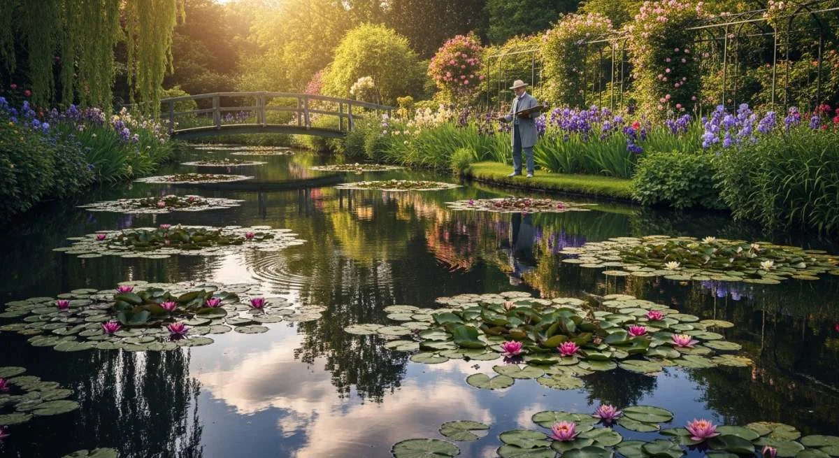 Monets tuin in Giverny verandert waterlelies en licht in levende kunst