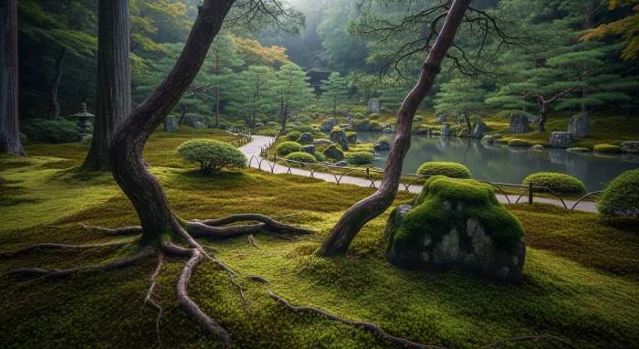 Saiho-ji toont een mostuin als wandelbaar schilderij van rotsen en bomen