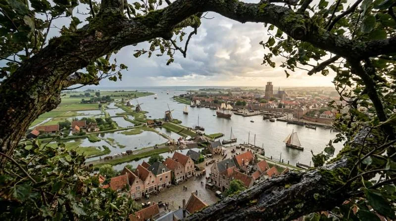 Eeuwenoude linde met knoestige takken en dikke stam in het Nederlandse landschap