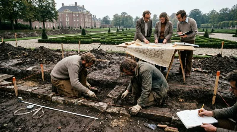 Archeologen graven historische tuinparterres op tijdens veldonderzoek