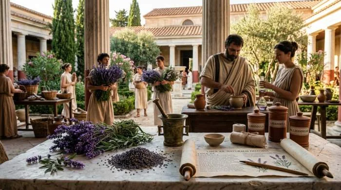 Romeinse arts met lavendel en kruiden