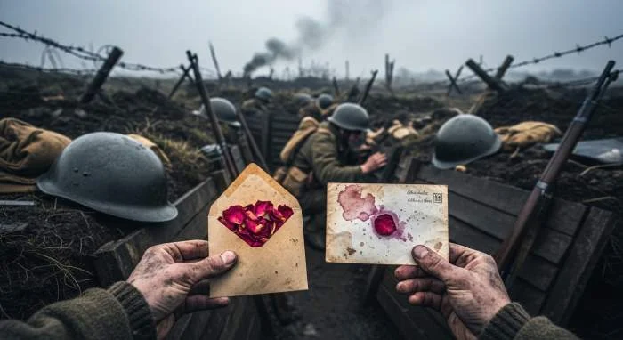 Soldaten bewaren gedroogde rozenblaadjes als herinnering aan thuis in oorlogstijd