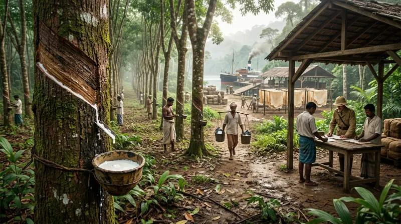 Rubberproductie op Aziatische koloniale plantage