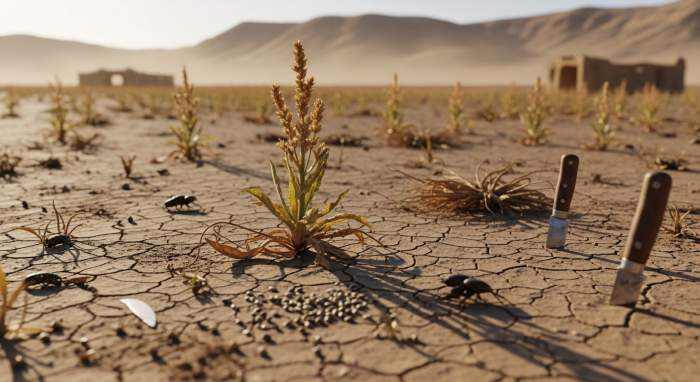 Verdwijnende silphiumplant in woestijn