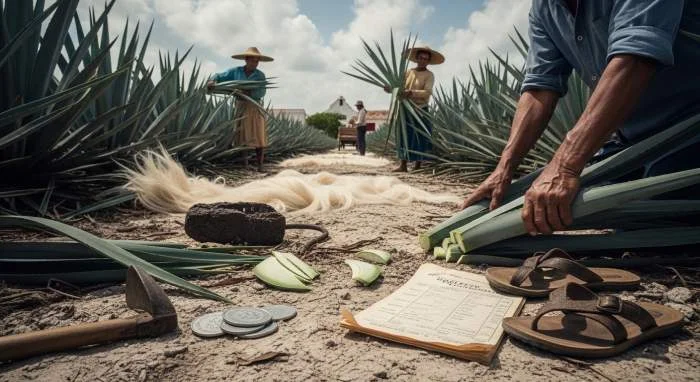Maya-arbeiders oogsten sisal