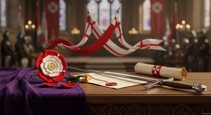 De Tudor-roos symboliseert vrede en eenheid na de Engelse Rozenoorlogen