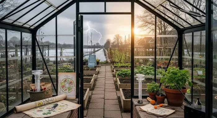 Zeventiende-eeuwse tuiniers planten gewassen in verhoogde bedden tegen vorst