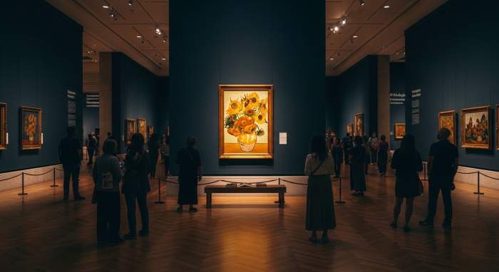 Bezoekers bekijken Van Gogh-zonnebloemen