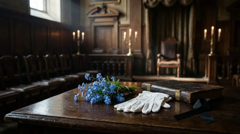 Vergeet-mij-nietjes in een vrijmetselaarsloge als symbool van broederschap en herdenking