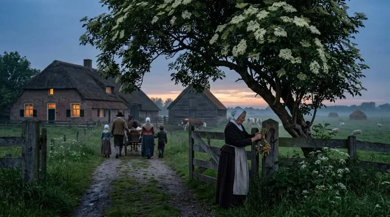 Vlierboom als heilige grenswachter bij de ingang van een oude Nederlandse boerderij