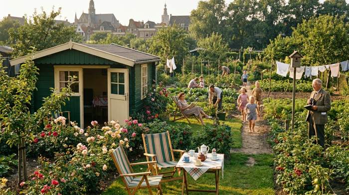 Gezellige volkstuin met bloemen